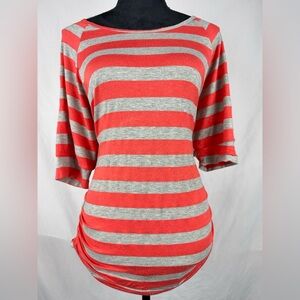 Joseph A Striped Short Sleeve Top with Side Ruching